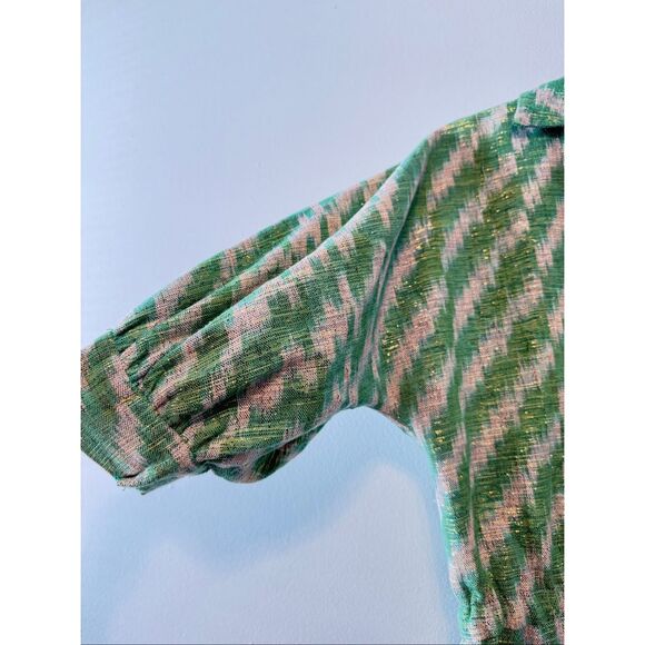 Vintage Fiandaca Couturier 8 Knee Length Dress Green Gold Ikat Zig Zag 60's Mod - Picture 4 of 16